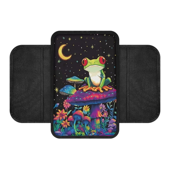 Chririnla Polyester Fabric Car Center Console Cover Soft Non-Slip Auto Arm Rest Cover for Truck, Frog Mushroom Pattern Auto Arm Rest Cover Pad