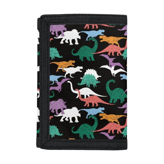 Chririnla Polyester Fabric Children's Wallet with Colorful Dinosaur Print, Zipper Closure Youth Trifold Pouch for Travel and Sports
