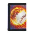 thumbnail image 1 of Chririnla Polyester Fabric Children's Wallet with Magic Sticker Zipper Closure, Flaming Baseball Trifold Pouch for Outdoor Sports, 1 of 6