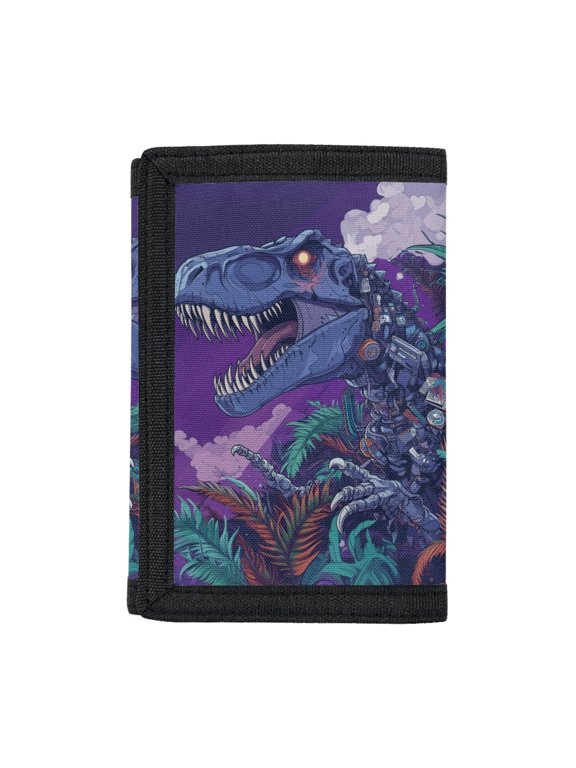 Polyester Fabric Children's Wallet with Mechanical Dinosaur Print, Trifold Pouch Kids Wallet for School and Daily Sports