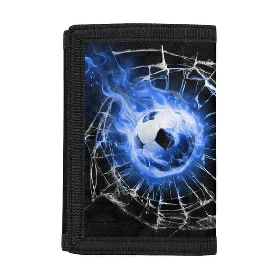 Chririnla Polyester Fabric Coin Purse Wallet with Blue Flame Soccer, Lightweight Change Purse for Daily Use and Sports