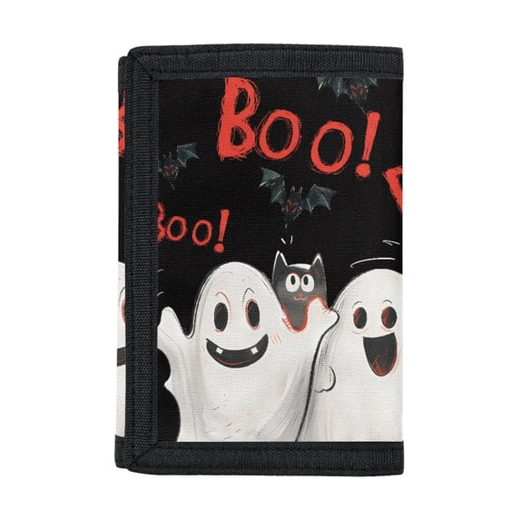 Chririnla Polyester Fabric Kids Trifold Wallet with Dustproof Portable Children's Wallet for Sports, Ghost Cat Trifold Card Wallet