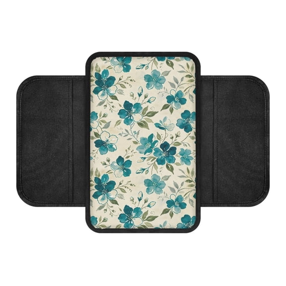 Chririnla Polyester Fabric Middle Console Cover Anti Slip Anti-Slip Car Center Console Cushion Pad for Sedans, Teal Floral Auto Armrest Cover Protector