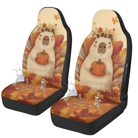 Chririnla Polyester Front Seat Cover for Interior Accessories, Removable Waterproof Driver Seat Protector, Autumn Pumpkin and Maple Leaf Pattern