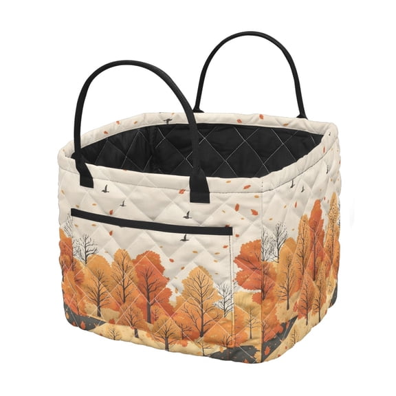 Chririnla Polyester Quilted Storage Basket for Bedroom Picnic, Large Capacity Fabric Storage Hamper for Toys, Autumn Pumpkin Maple Leaves