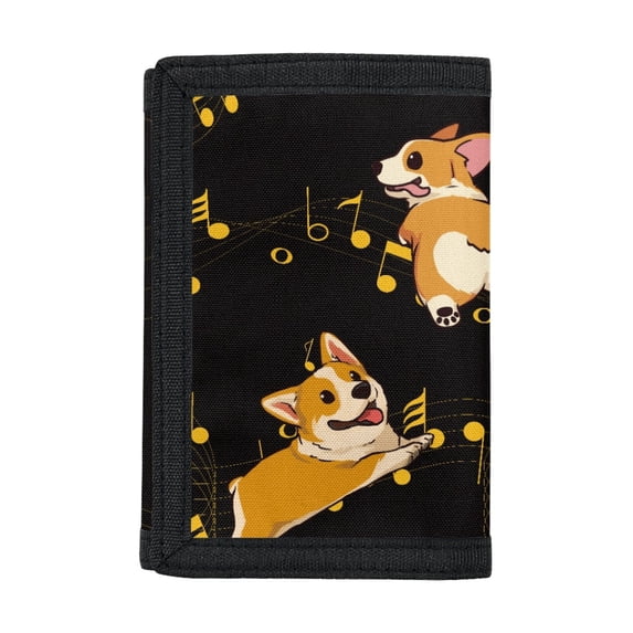 Chririnla Polyester Trifold Card Wallet with Portable Thin Children's Wallet for Sports, Corgi With Music Notes Youth Wallet