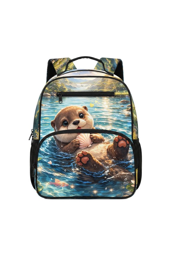 Practical Casual Daypack for Kindergarten Outdoor, Otter Shell Design Multi-Pocket Design Lightweight Daypack 13.5 Inch