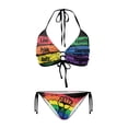 thumbnail image 1 of Chririnla Pride Rainbow Halter Triangle Bikini Set - Empowering Slogan & Raised Fist Design, Quick Dry Two-Piece Swimwear for Beach & Pool Vacations, 1 of 9