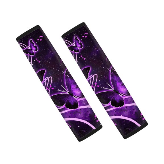 Chririnla Purple Butterflies Musical Notes Car Seat Belt Pads Heat Insulation Harness Pad Reduce Friction Effectively Polyester Compatible with SUV Sedan