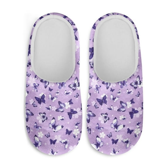 Chririnla Purple Butterflies Women's Anti Skid Slippers Non Slip Rubber Sole Soft Plush Fuzzy Indoor Outdoor House Shoes Warm Cozy Comfy Comfortable Sole