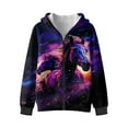 thumbnail image 1 of Chririnla Purple Horse Fuzzy Pullover Hoodie for Kids and Teen Girls - Lightweight Comfy Casual Top for Travel and Daily Use boy Fuzzy Sweatshirt, 1 of 7