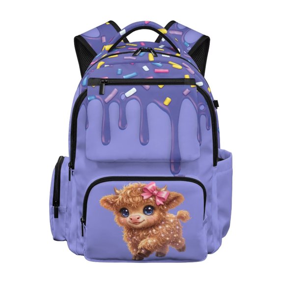 Chririnla Purple Ice Cream Cattle Backpacks for Girls 17 inch School Bookbag Backpack with Multi Pockets Kids School Backpacks Primary Elementary Middle Back Packs