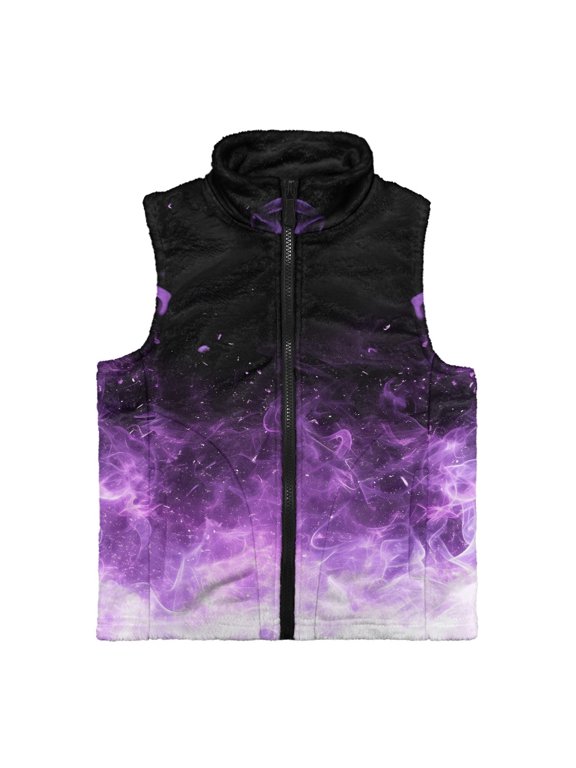 Purple Smoke Sleeveless Fleece Jacket Soft with Lightweight Polyester Full Zip Vest for Outerwear Fall and Winter