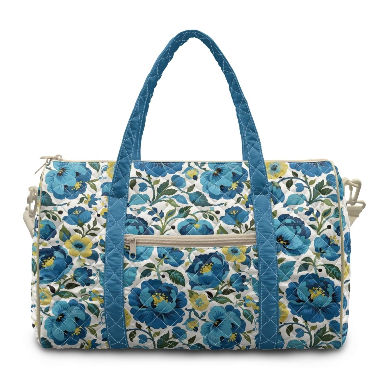 Chririnla Quilted Luggage Bag for Dad Universal Fit Travel Bag Soft Duffle with Separate Compartment & Smooth Zipper Fits, Blue Peony Pattern