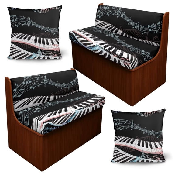 Chririnla RV Dinette Cushion Covers Piano Music Note Camper Cushion Covers Dinette Booth Set RV Seat Covers for Travel Trailer Couch Sofa,2 Bench & 2 Backrest Cover,2 Pillow Case