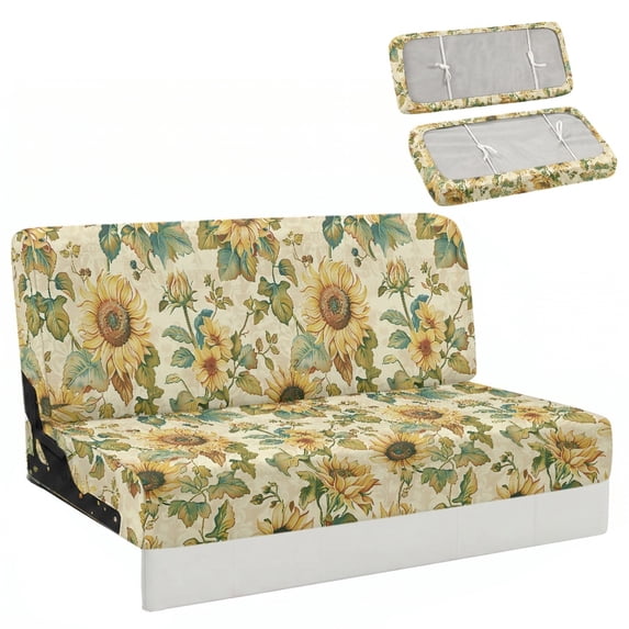 Chririnla RV Folding Sofa Bed Cover Machine Washable Stretch, Compatible with Camper Travel Trailer Furniture Protector(Vintage Sunflower Floral)