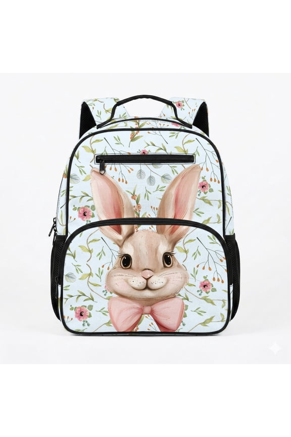 Rabbit Floral Book Bag for Toddler, Polyester Shoulder Straps Kid Universal Daily Backpack for Kindergarten School