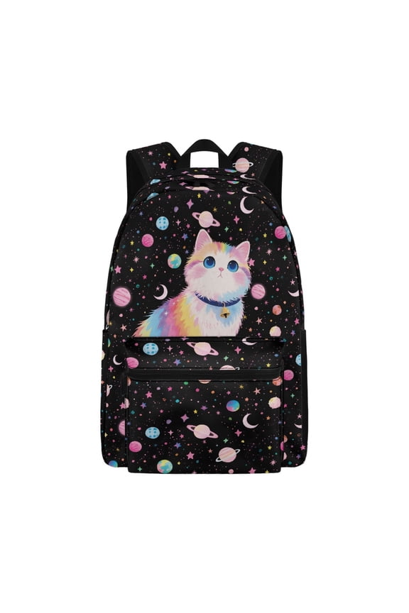 Rainbow Cat Space Printing Galaxy Backpack for Kids Back to School,One Size