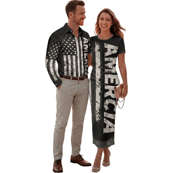 Chririnla Rainbow Gradient Print Couple Clothes Hawaii Luau Party Outfit Trendy Long Pencil Dress for Women,Long Sleeve Button Down Shirts for Men,Couples Matching Outfit Husband Wife Elegant Clothes
