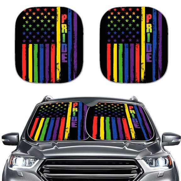 Chririnla Rainbow LGBTQ 2 Pieces Windshield Sun Shades Pride Flag Car Sunshade Folding Vehicle Interior Protector Accessories Suitable for Summer & Daily Parking