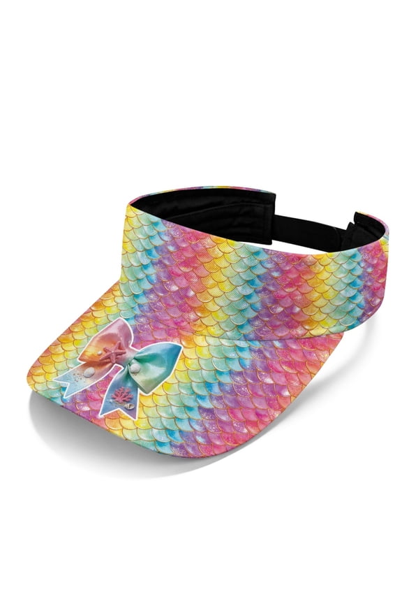 Rainbow Mermaid Scale Pattern Lightweight Empty Top Sun Visor for Walking Hiking, Comfortable UV Protection Sun Visor Hat