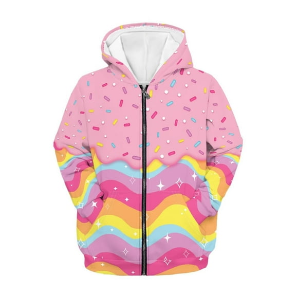 Chririnla Rainbow Star Ice Cream Teen Girls Casual Hoodie Long Sleeve Soft with Pockets Loose Comfy Pullover for Daily Wear Size 13-14