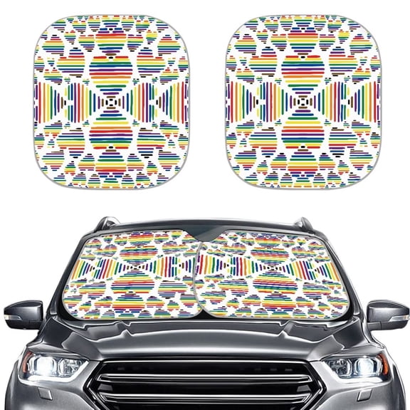 Chririnla Rainbow Stripes Heart Sunshade for Windshield 2 Pieces UV Protector Auto Sun Cover Rectangle Front Window Visor Folding Automotive Interior Accessories Ideal for Sedan Truck SUVs
