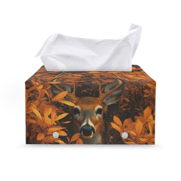 Chririnla Rectangle Tissue Box Cover, Autumn Deer Pattern Waterproof with Buttons Facial Holder for Living Room, PU Leather Tissue Dispenser Box