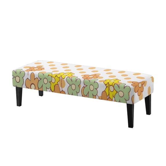 Chririnla Rectangular Long Bench Slipcover with Retro Floral Dots, Polyester Spandex Soft Washable Bench Protector for Dining Room and Bedroom