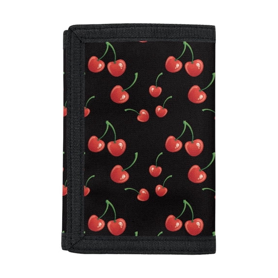 Chririnla Red Cherry Pattern Portable Children's Wallet, Polyester Teen Wallet Foldable Trifold Card Wallet for Travel Outdoor