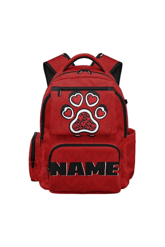 Red Dog Paw Print School Backpack for Girls Kids Backpacks with Name Elementary Middle School Back Packs 17 Inch Personalized Bookbag Laptop Daypack