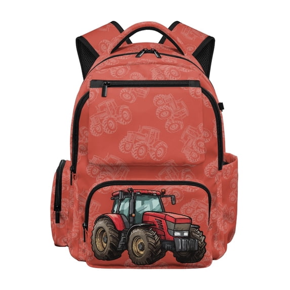 Chririnla Red Farm Tractor Pattern Large Capacity Daypack with Multiple Pockets traspirante Zaino per bambini per la scuola, Waterproof 17 Inch Kids Backpack for School Casual