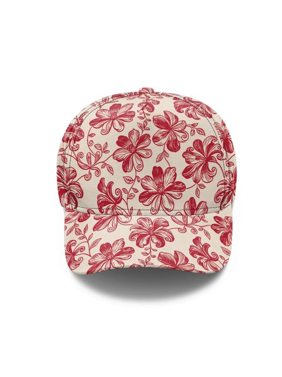 Red Floral Print Baseball Cap Performance Snapback Hat , Lightweight Baseball Cap for Men & Women's Running & Workout