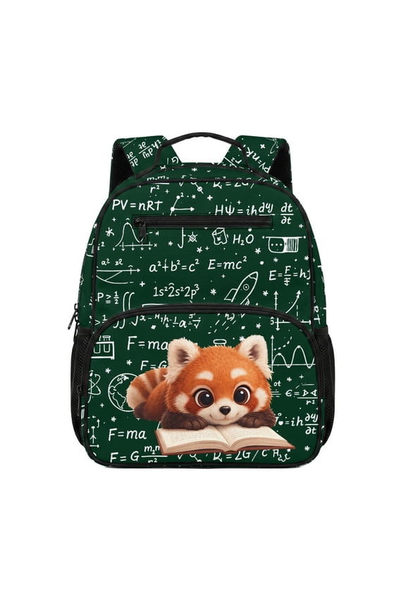 Red Panda Science Theme Lightweight Toddler Backpack for Daily Use Kindergarten, 2 Front Pockets Preschool Kids Polyester School Bag