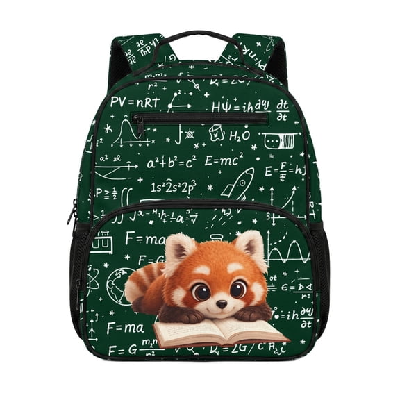 Chririnla Red Panda Science Theme Lightweight Toddler Backpack for Daily Use Kindergarten, 2 Front Pockets Preschool Kids Polyester School Bag