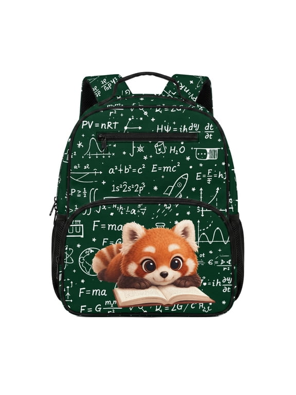 Red Panda Science Theme Lightweight Toddler Backpack for Daily Use Kindergarten, 2 Front Pockets Preschool Kids Polyester School Bag