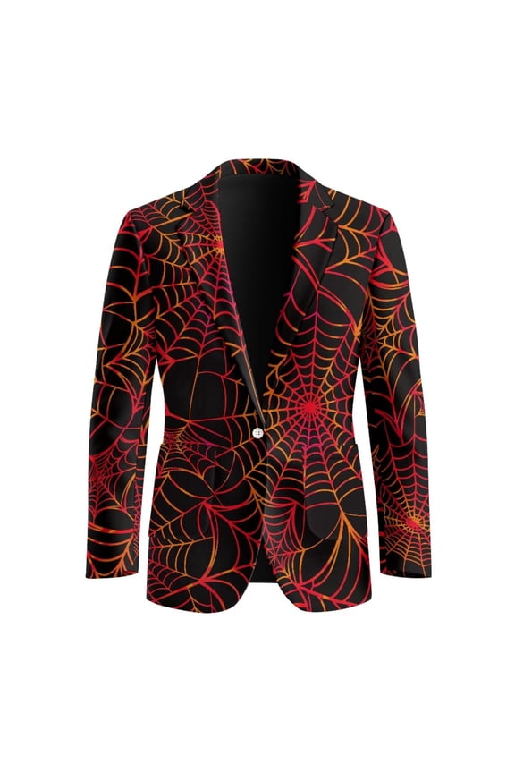 Red Spider Cobweb Print Men's Sports Coat Halloween Suit Jacket One Button Business Casual Blazer Wedding Jackets with 2 Side Pockets