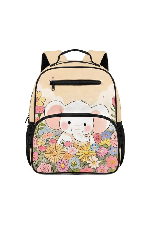 Reinforced Handle Preschool Backpack for Travel Kindergarten, Cute Elephant Floral Design Large Capacity Lightweight Daypack 13.5 Inch