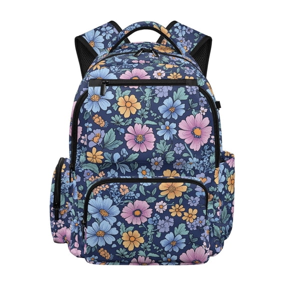 Chririnla Retro Floral Print Breathable Kids Backpack for Daily School Daily Use, Lightweight Multiple Compartments 600D Polyester Big Kids Backpack