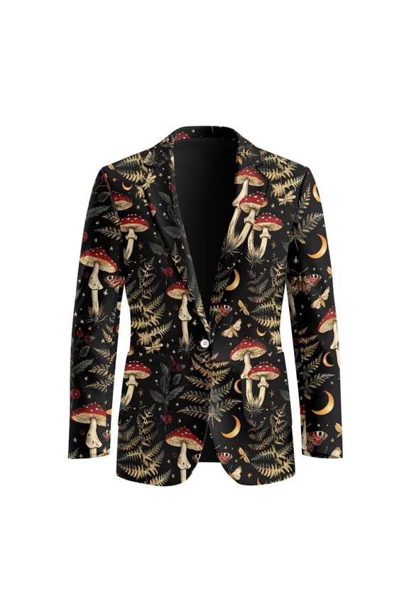 Retro Tirppy Mushroom Suit Blazer for Men's Jackets Regular Fit Casual Sports Coats Lightweight Open Front Long Sleeves Tuxedo Dress Blazers