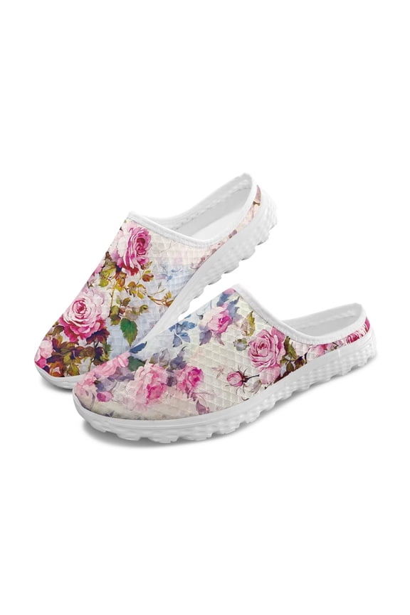 Rose Flower Women's Mules Shoes Comfort Breathable Garden Clogs Home Slippers Athletic Footwear Comfort Slip-On Walking Mules with Arch Support,Slip Resistant Loafers for Travel