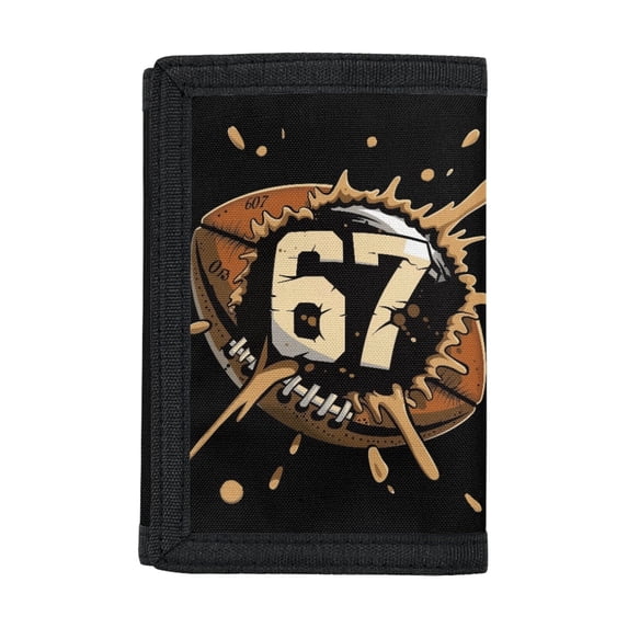 Chririnla Rugby Number 67 Youth Wallet Lightweight Trifold Money Organizer for Daily Use, Polyester Slim Zipper Wallet for Outdoor Sports