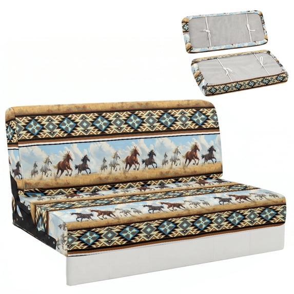 Chririnla Running Horse Geometric RV Jackknife Sofa Slipcover Stretch Fit for Motorhome Travel Trailer, 2 Piece Furniture Protector for Sofa Bed