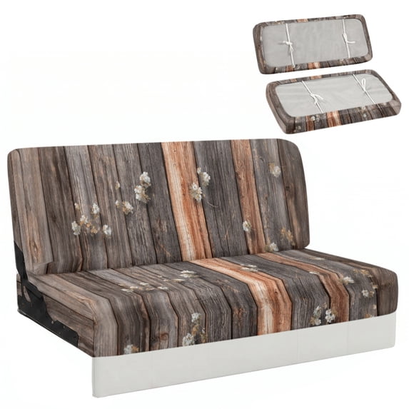 Chririnla Rustic Wood Floral 2 Piece RV Camper Jackknife Sofa Slipcover, Stretch Furniture Protector for Motorhome Travel Trailer Interior Decor