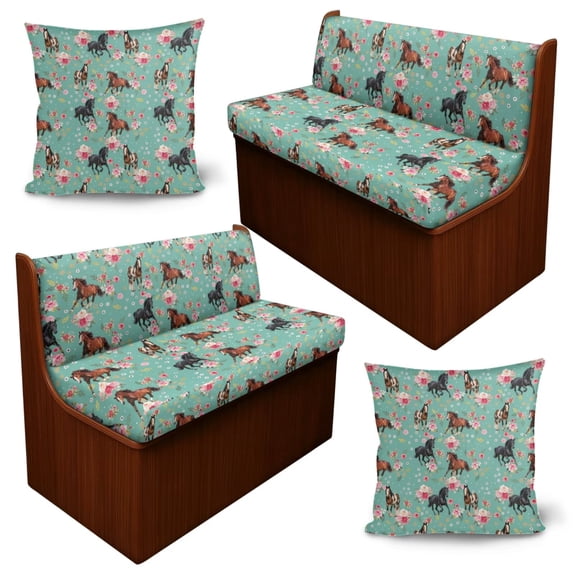 Chririnla SUITOSELFY RV Seat Covers Dinette Booth Cushions Horse Floral Camper Cushion Slip Covers Stretch Washable Couch Cover for Camper Car Bench,2 Backrest & 2 Bench Covers,2 Pillowcases