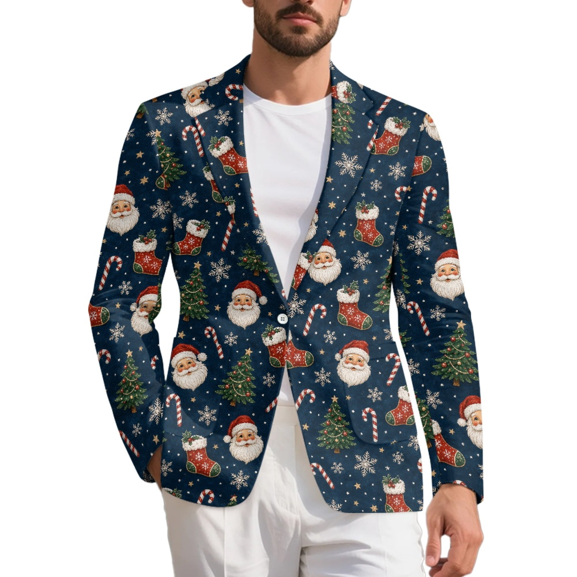 Halco Santa Suits Chririnla Santa Candy Cane Men's Suit Jacket Open Front Long Sleeves ...