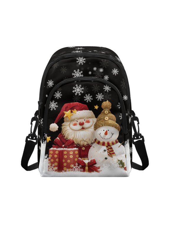Santa Snowman Christmas Print Cell Phone Bag for Travel Sport, Adjustable Strap Shoulder Bag Polyester Lightweight Small Crossbody Wallet