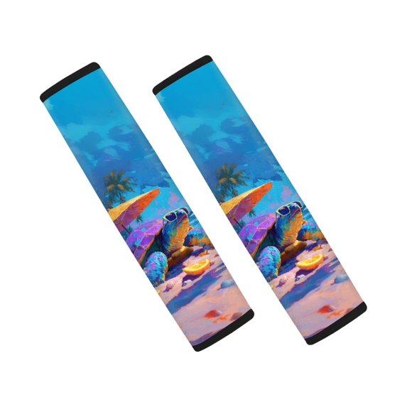 Chririnla Sea Turtle Beach Print Seat Belt Cover Pad 2 Pack, Auto Harness Pads Polyester Waterproof Breathable for Car Sedan Truck