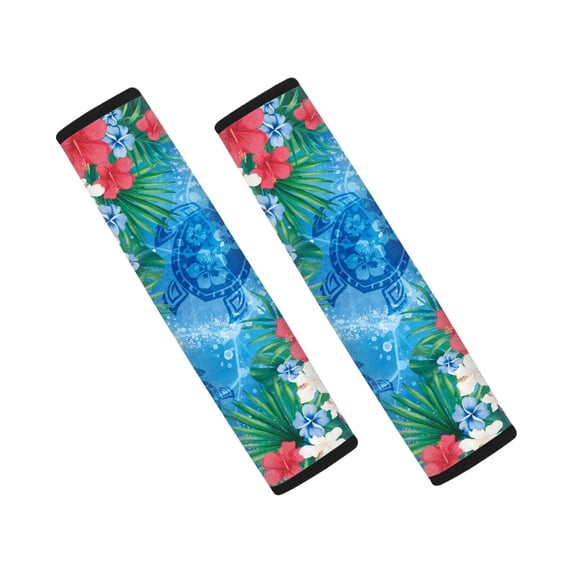 Chririnla Sea Turtle Floral Print Car Seat Belt Pads 2 PCS, Seat Belt Shoulder Pad Polyester Skin-Friendly Durable for Auto Sedan Vans