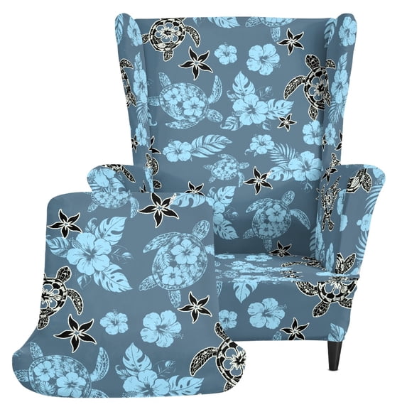 Chririnla Sea Turtle Hibiscus Pattern Spandex Armchair Slipcovers with Comfortable, Elastic Bottom Wingback Chair Slipcover for Living Room Indoor